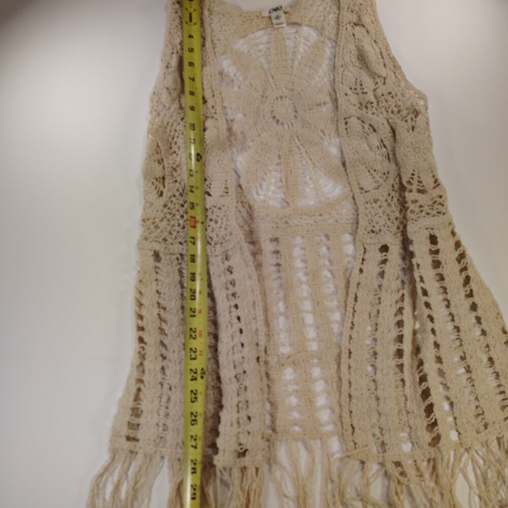 Boho Festival Cato Sz Md Cream Crochet Medallion Flower Fringe Vest Hippie Vibe - Picture 10 of 11